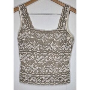 Cache Y2K Beige Floral Lace Lined Cami Tank Top Sweet Babydoll Crop Stretch Lrg‎